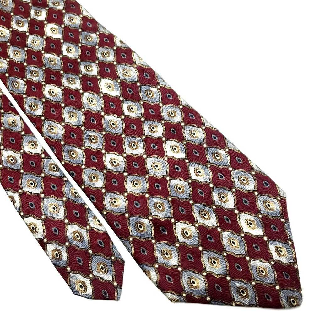 Vintage Geoffrey Been Silk Tie Red Print Geometri… - image 1