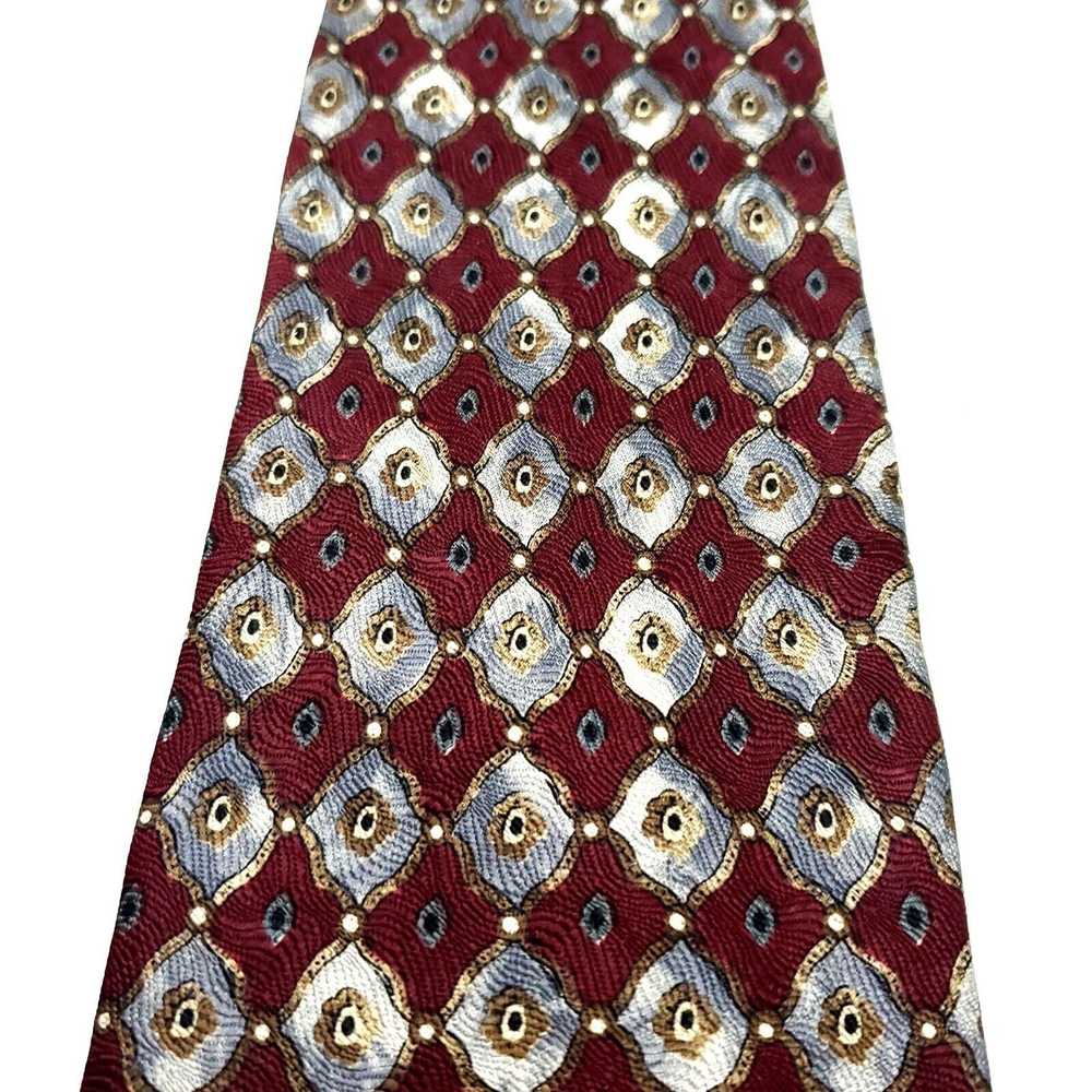 Vintage Geoffrey Been Silk Tie Red Print Geometri… - image 2