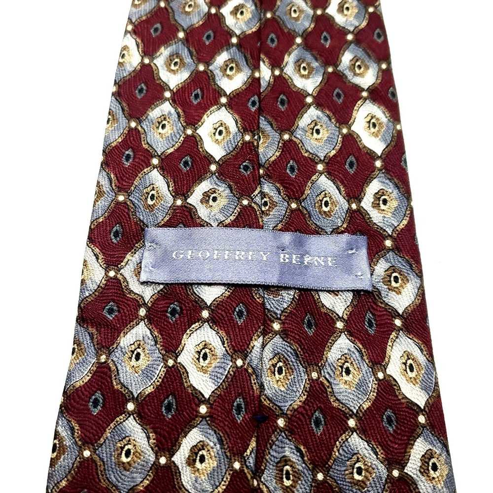 Vintage Geoffrey Been Silk Tie Red Print Geometri… - image 3