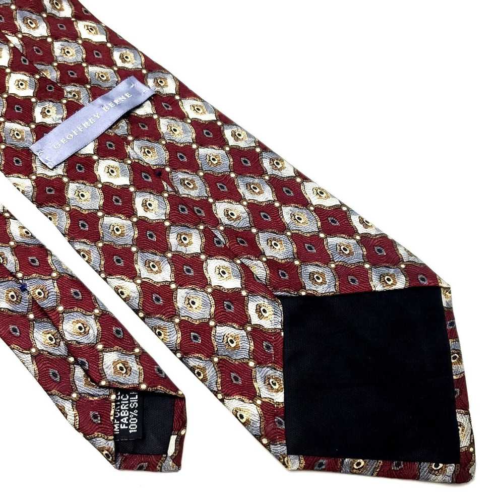 Vintage Geoffrey Been Silk Tie Red Print Geometri… - image 5