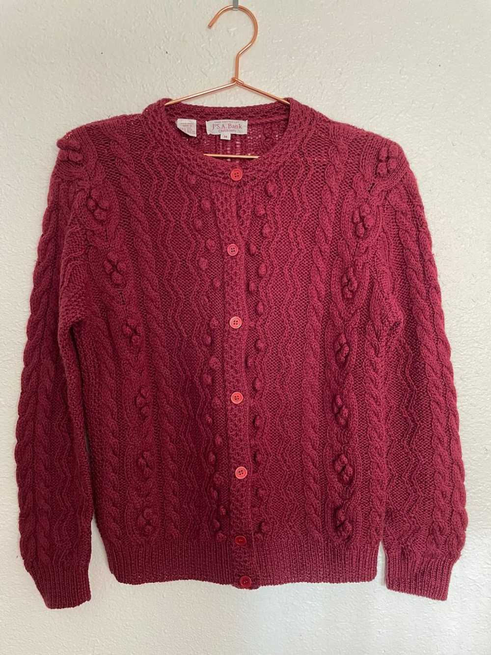 Jos. A. Bank Cranberry nubby knit cardigan (M) |… - image 1