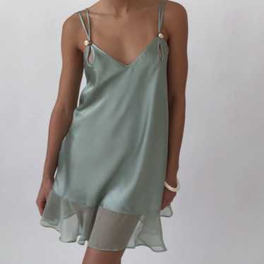 Vintage Valentino Intimo Satin Sage Green Lounge … - image 1