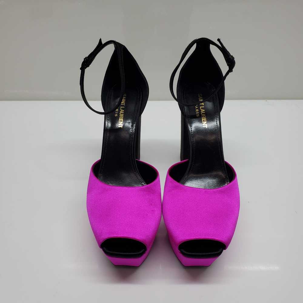 Saint Laurent Paris Magenta Satin Peep Toe Platfo… - image 1