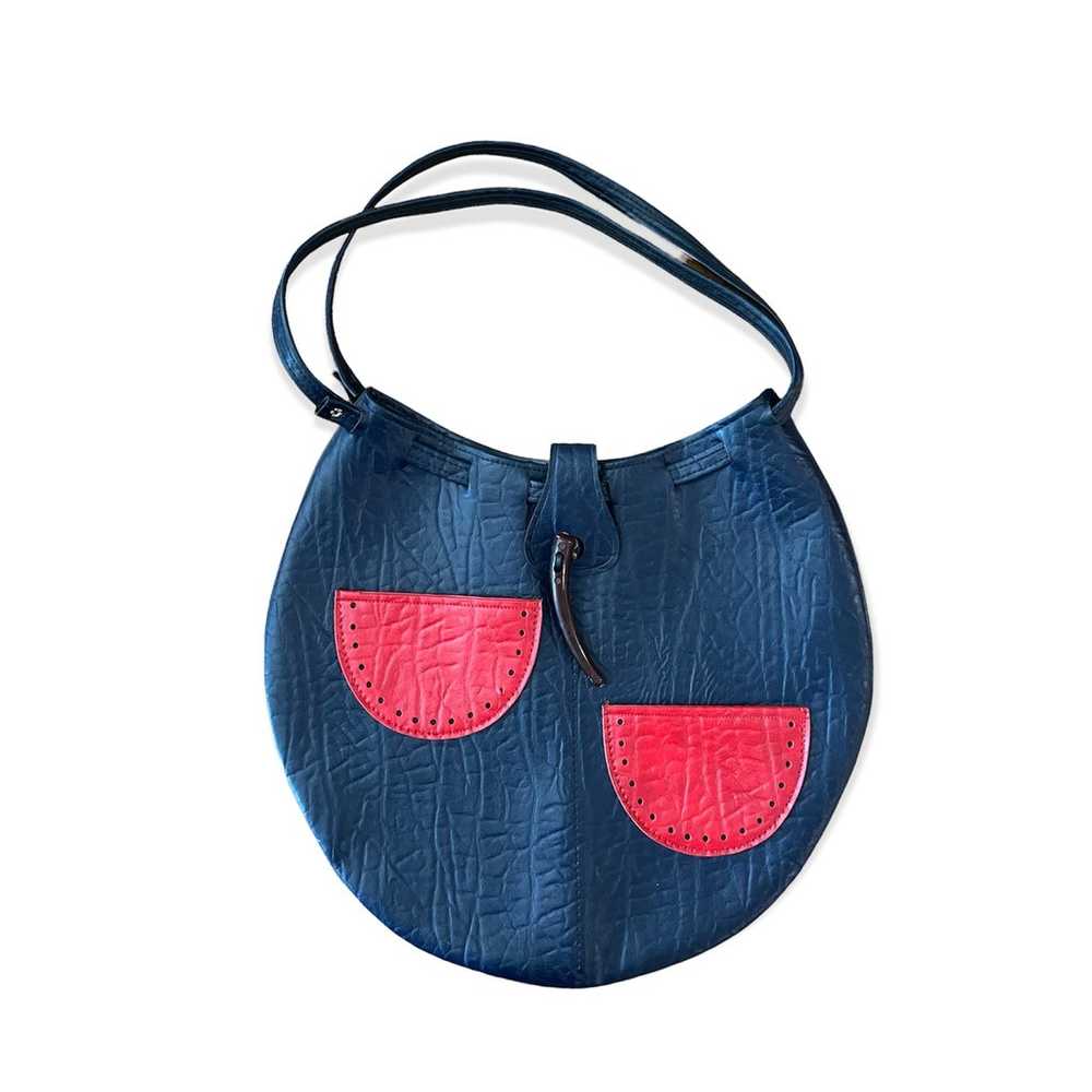 Vintage Navy Blue Vinyl Bag Red Watermelon Slice … - image 1