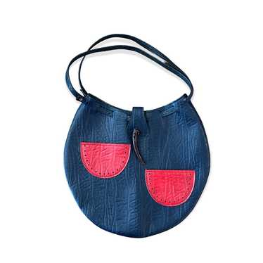 Vintage Navy Blue Vinyl Bag Red Watermelon Slice … - image 1