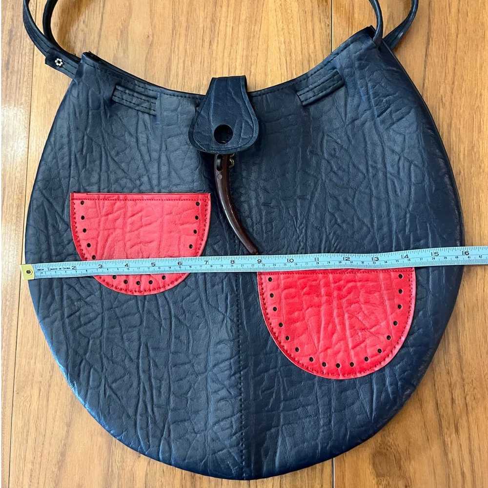 Vintage Navy Blue Vinyl Bag Red Watermelon Slice … - image 3