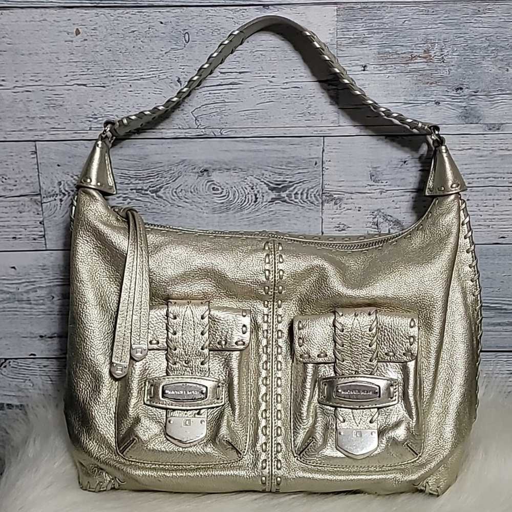 Vintage Michael Kors Pebbled Leather Gold Shimmer… - image 1