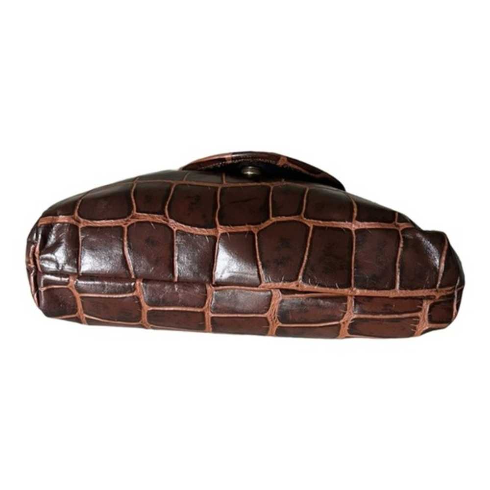 Vintage Genuine Brown Leather Croc Embossed Cross… - image 3