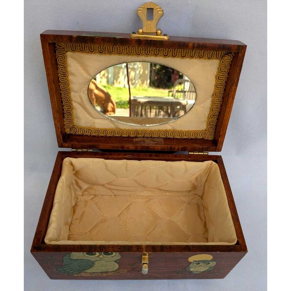 VTG Wooden Box Purse Owl Decoupage & Bakelite Han… - image 5