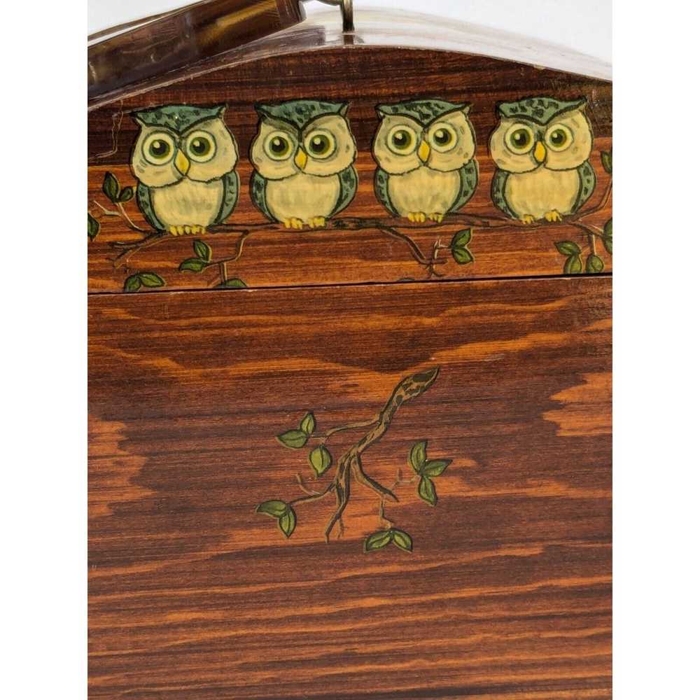 VTG Wooden Box Purse Owl Decoupage & Bakelite Han… - image 7