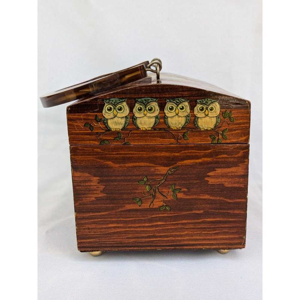 VTG Wooden Box Purse Owl Decoupage & Bakelite Han… - image 8