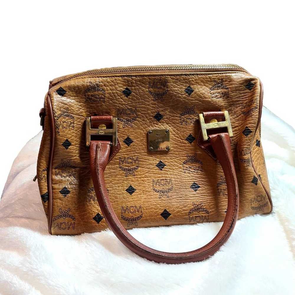 MCM | Visetos Boston Tan & Black Leather Top Hand… - image 12