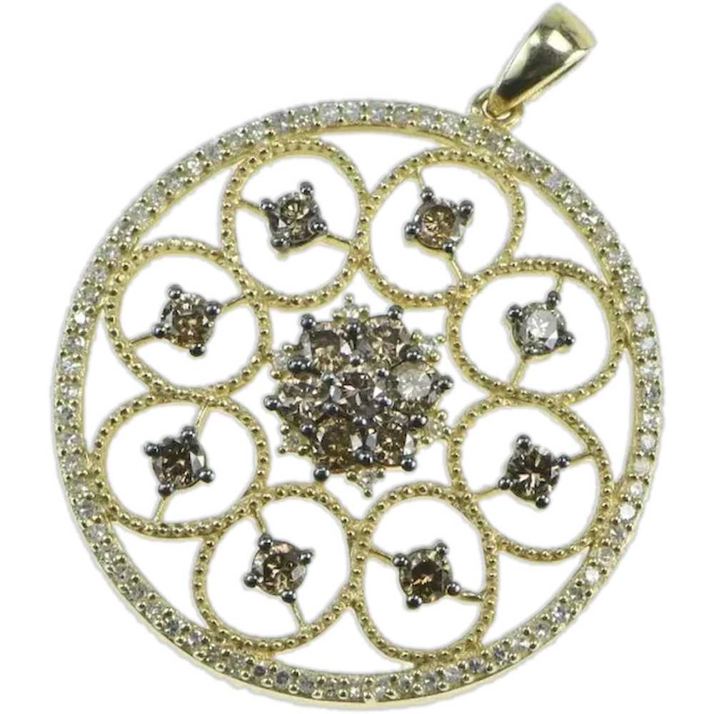 14K Effy Diamond Ornate Round Cluster Medallion P… - image 1