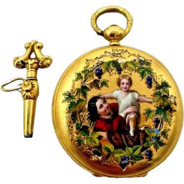 Antique 18k Gold Enamel Full Hunter Pocket Watch … - image 1