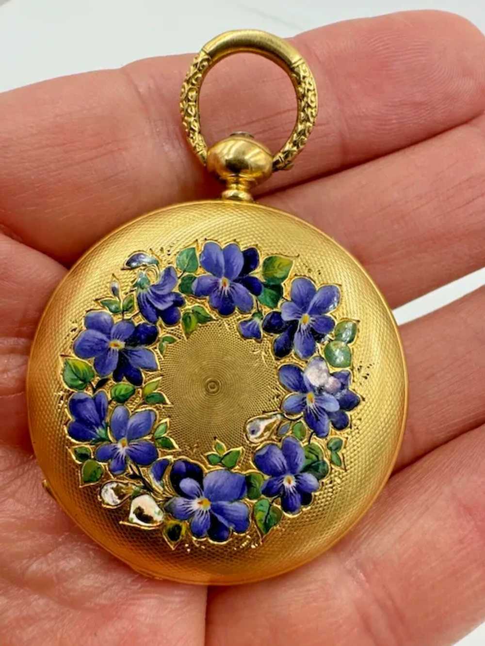 Antique 18k Gold Enamel Full Hunter Pocket Watch … - image 2