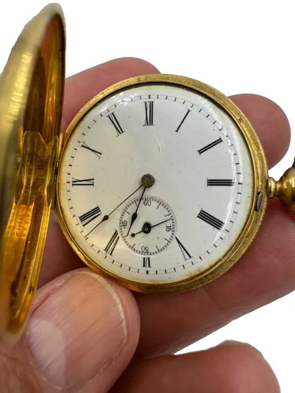 Antique 18k Gold Enamel Full Hunter Pocket Watch … - image 3