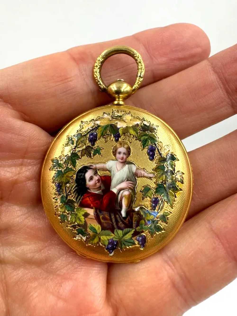 Antique 18k Gold Enamel Full Hunter Pocket Watch … - image 6