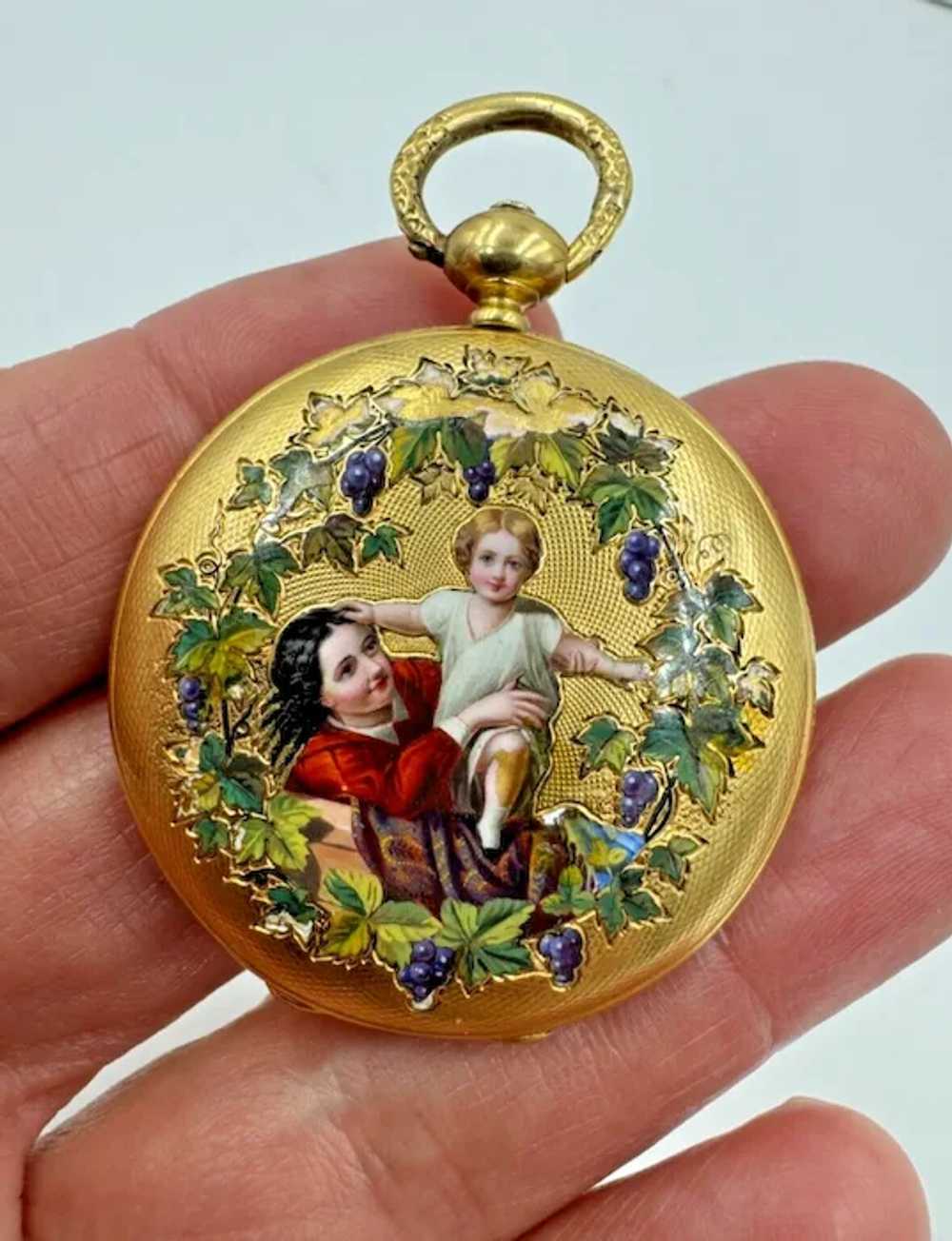 Antique 18k Gold Enamel Full Hunter Pocket Watch … - image 8