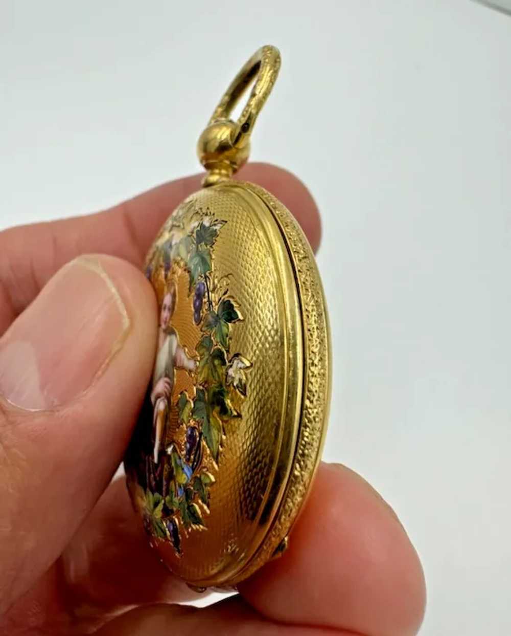 Antique 18k Gold Enamel Full Hunter Pocket Watch … - image 9