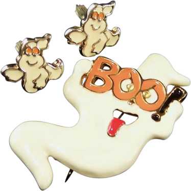 BOO!!! Halloween Ghost Pin & Post Earrings - image 1