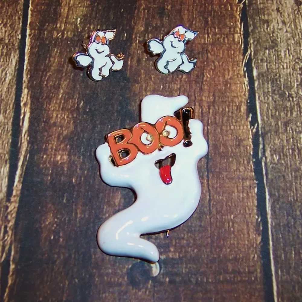 BOO!!! Halloween Ghost Pin & Post Earrings - image 3