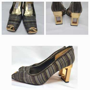 Vintage Timothy Hitsman Pumps Metallic Metal Strip