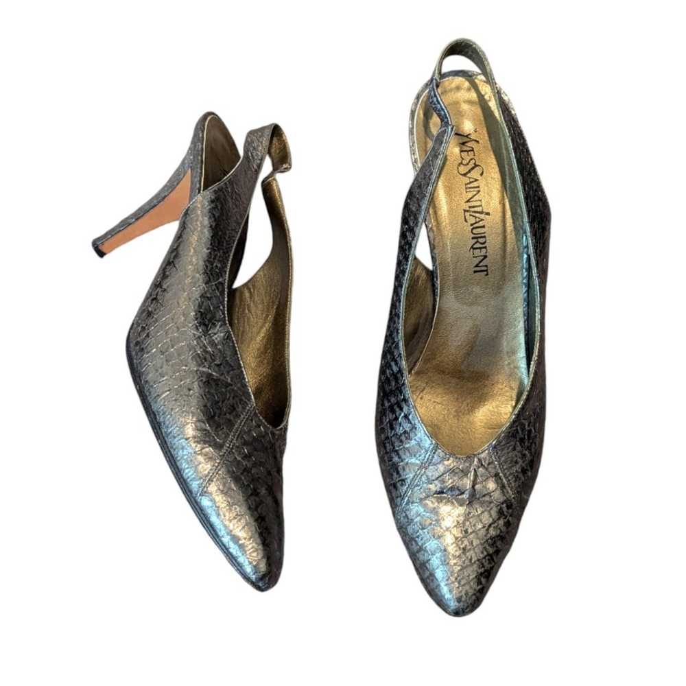 Vintage YSL Heels Size 9 Gunmetal Snakeskin YSL S… - image 1