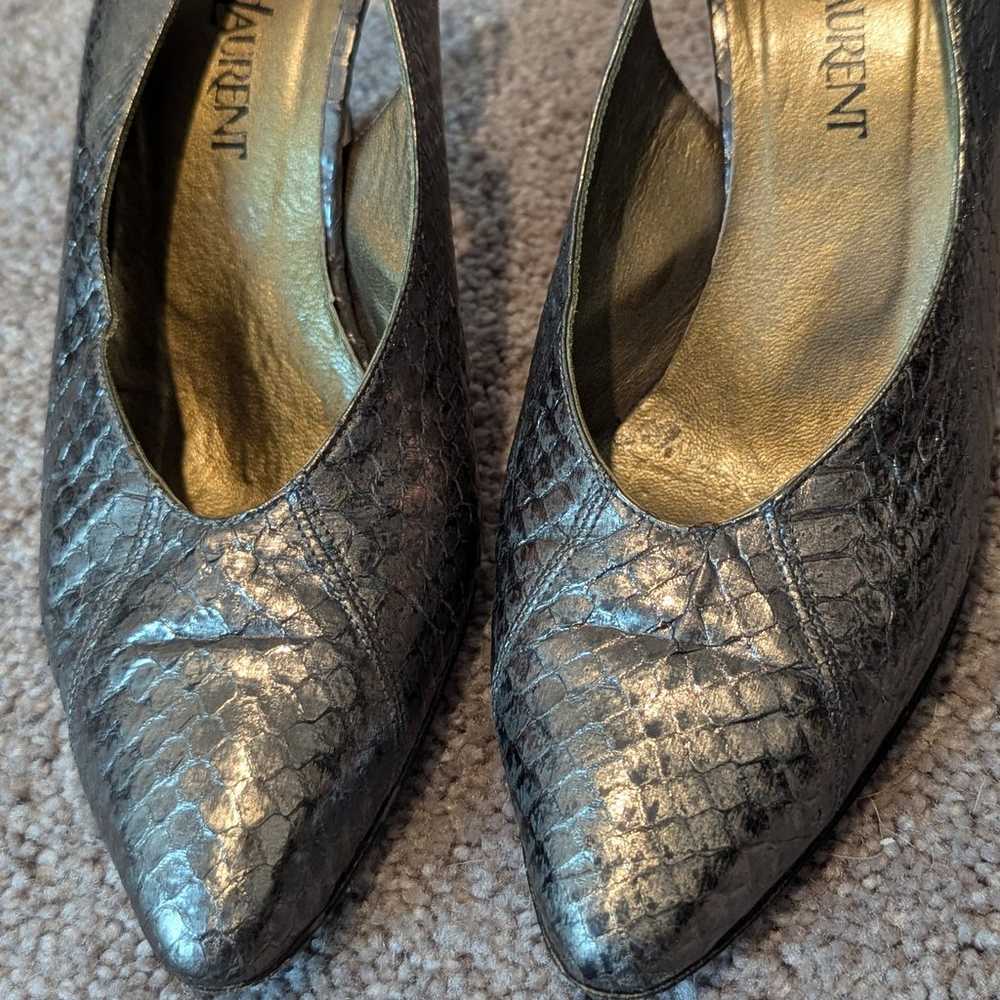 Vintage YSL Heels Size 9 Gunmetal Snakeskin YSL S… - image 3