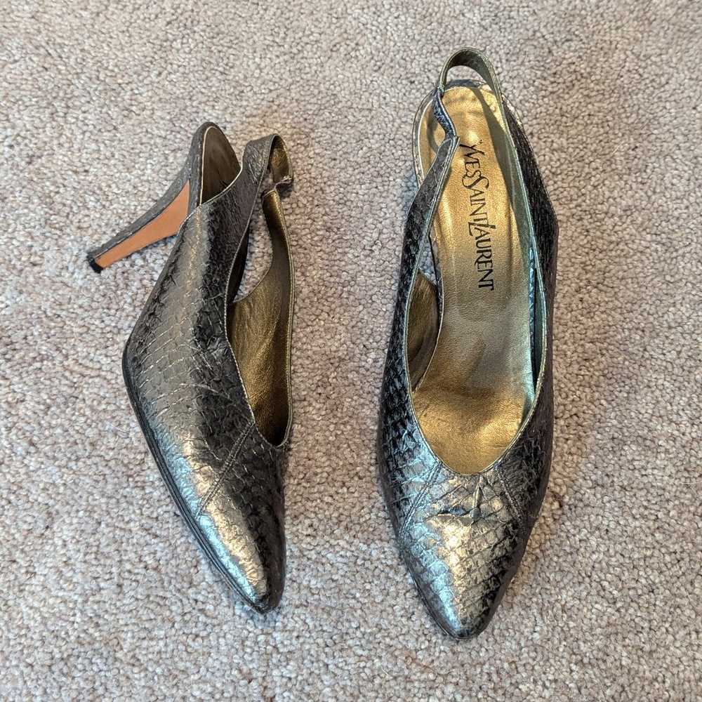 Vintage YSL Heels Size 9 Gunmetal Snakeskin YSL S… - image 9