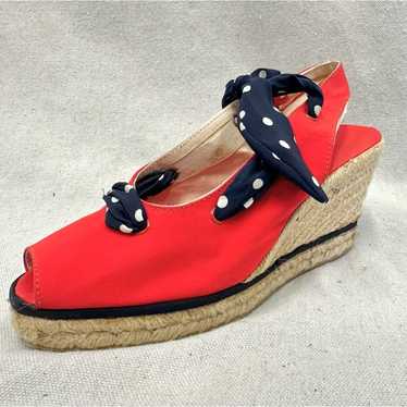 Charles Jourdan vintage 80s red espadrille wedge … - image 1