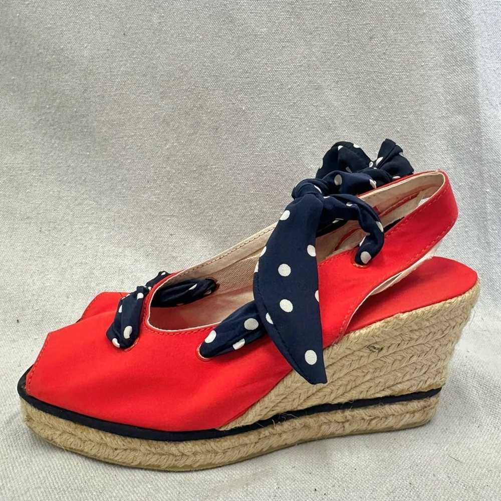 Charles Jourdan vintage 80s red espadrille wedge … - image 2