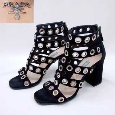 PRADA Grommet Cage Sandals Chunky Heels Studded S… - image 1