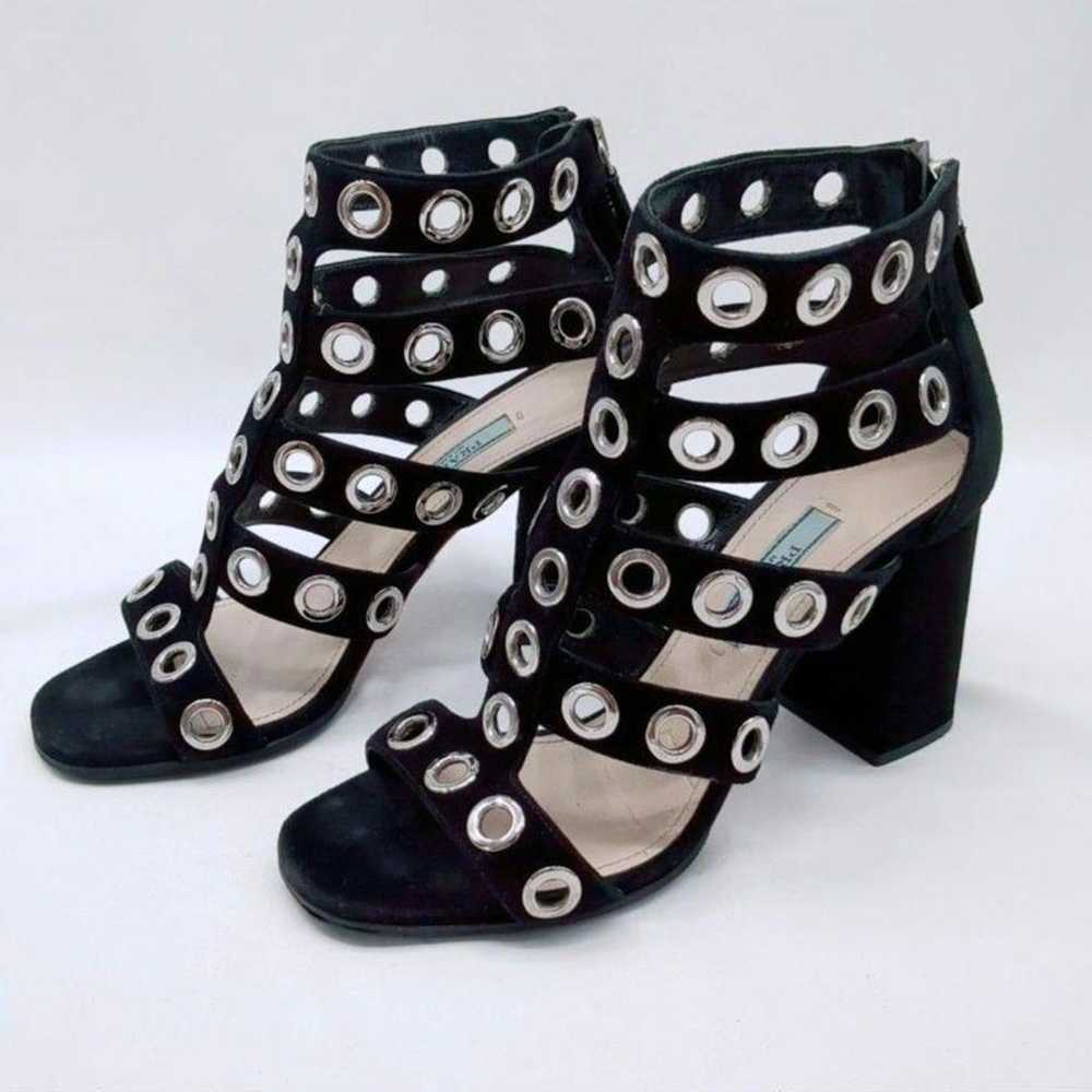 PRADA Grommet Cage Sandals Chunky Heels Studded S… - image 2