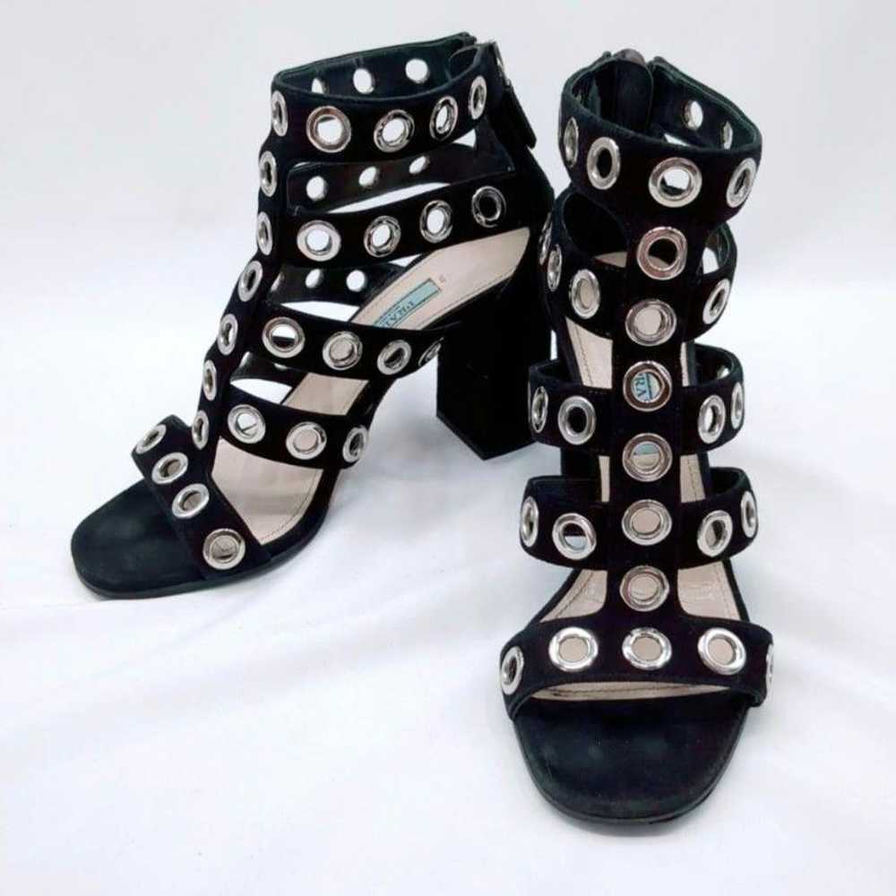 PRADA Grommet Cage Sandals Chunky Heels Studded S… - image 3