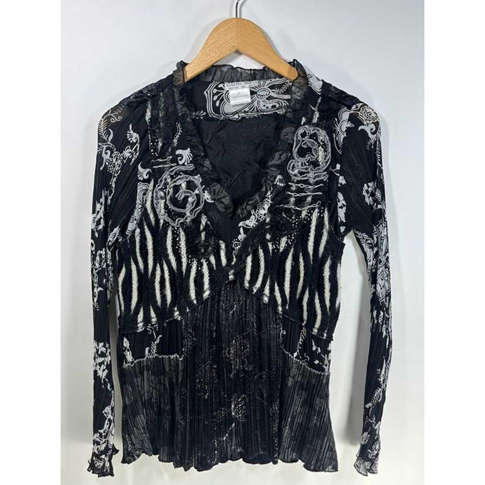 Vintage Alberto Makali Blouse Mix Trim Velvet Kni… - image 1