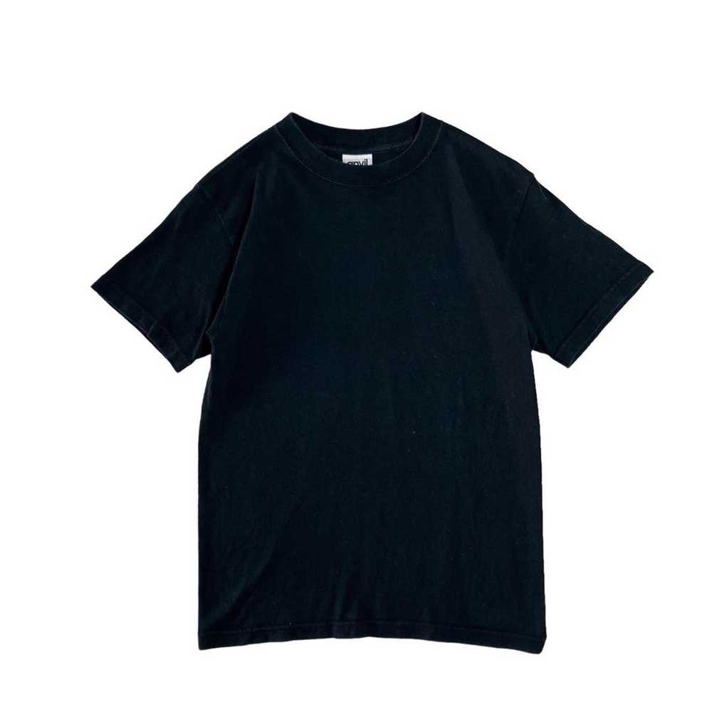 90s Anvil T-shirt Plain Tight Crop Top Black Made… - image 1