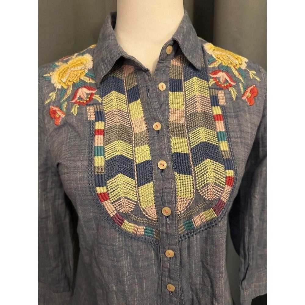 Johnny Was Workshop Embroidered Denim Shirt With … - image 2