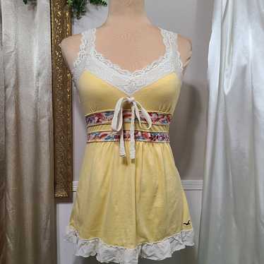 ♡ Y2k ♡ Hollister Lace Babydoll Tank Yellow Floral - image 1