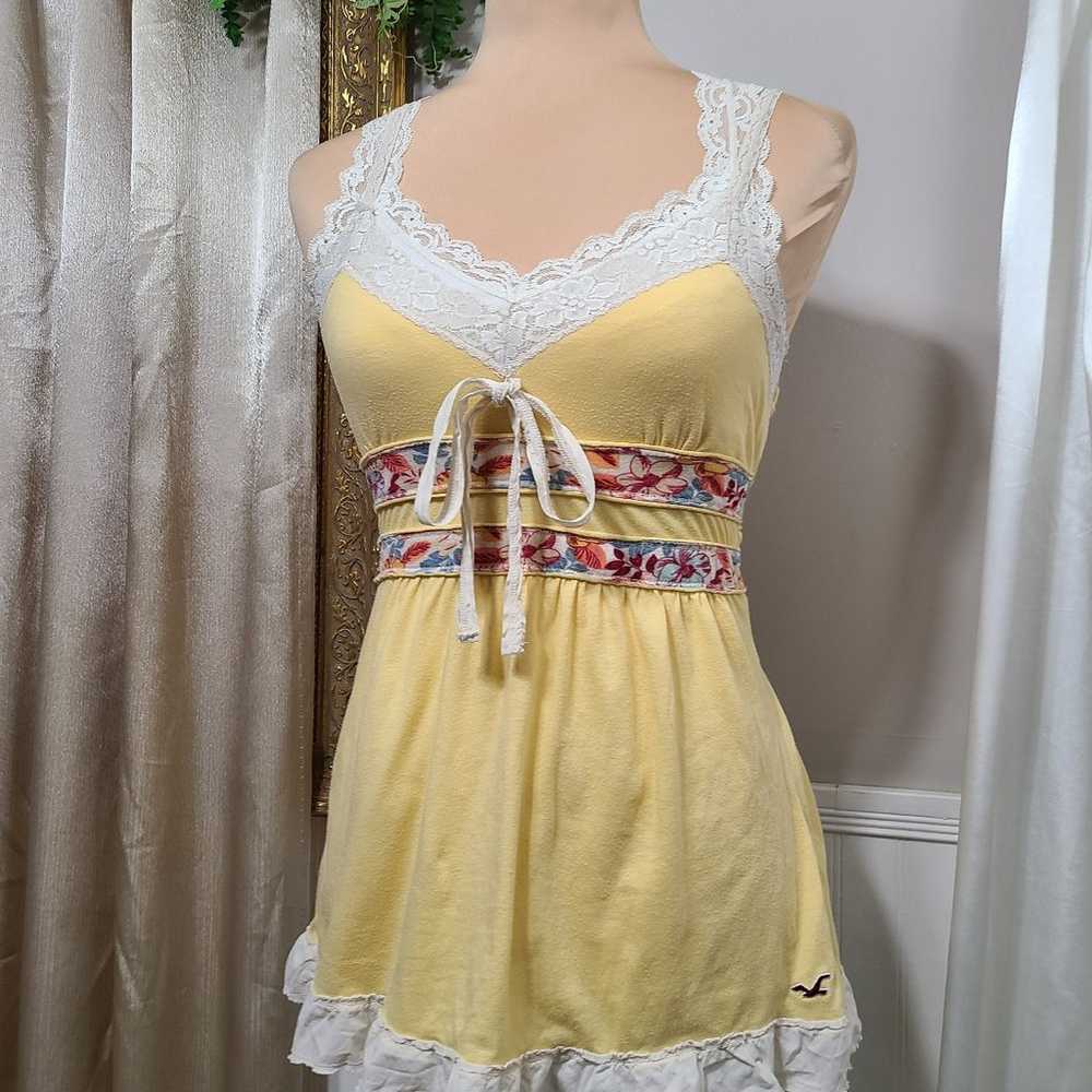 ♡ Y2k ♡ Hollister Lace Babydoll Tank Yellow Floral - image 7