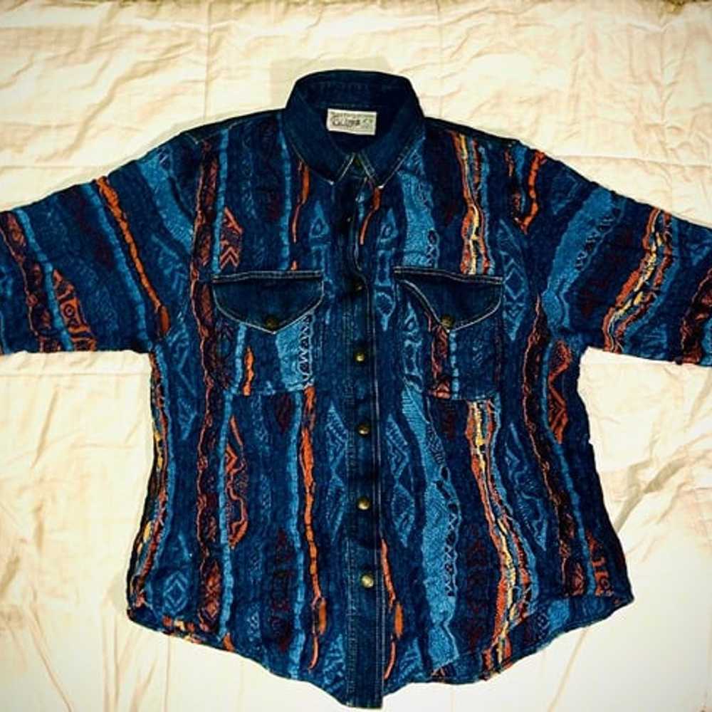 VNTG Coogi Denim Button-Down Shirt M - image 1