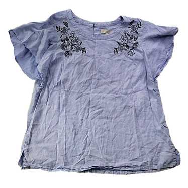 Loft Ann Taylor LOFT Plus 20 Blue Poplin Blouse F… - image 1