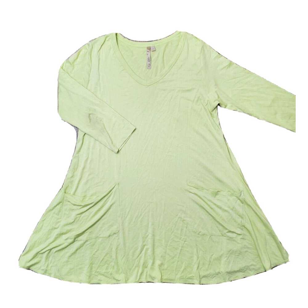 Vintage Comfy USA Women's LARGE Green Stretch Jer… - image 1