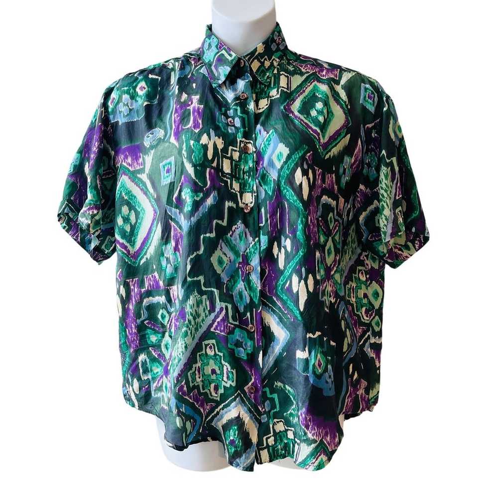 VINTAGE 80s Protest Juniors Batik Pattern Silk Ca… - image 1