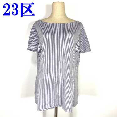 23区 Casual Short-sleeved Stripe Blouse Blue Size … - image 1