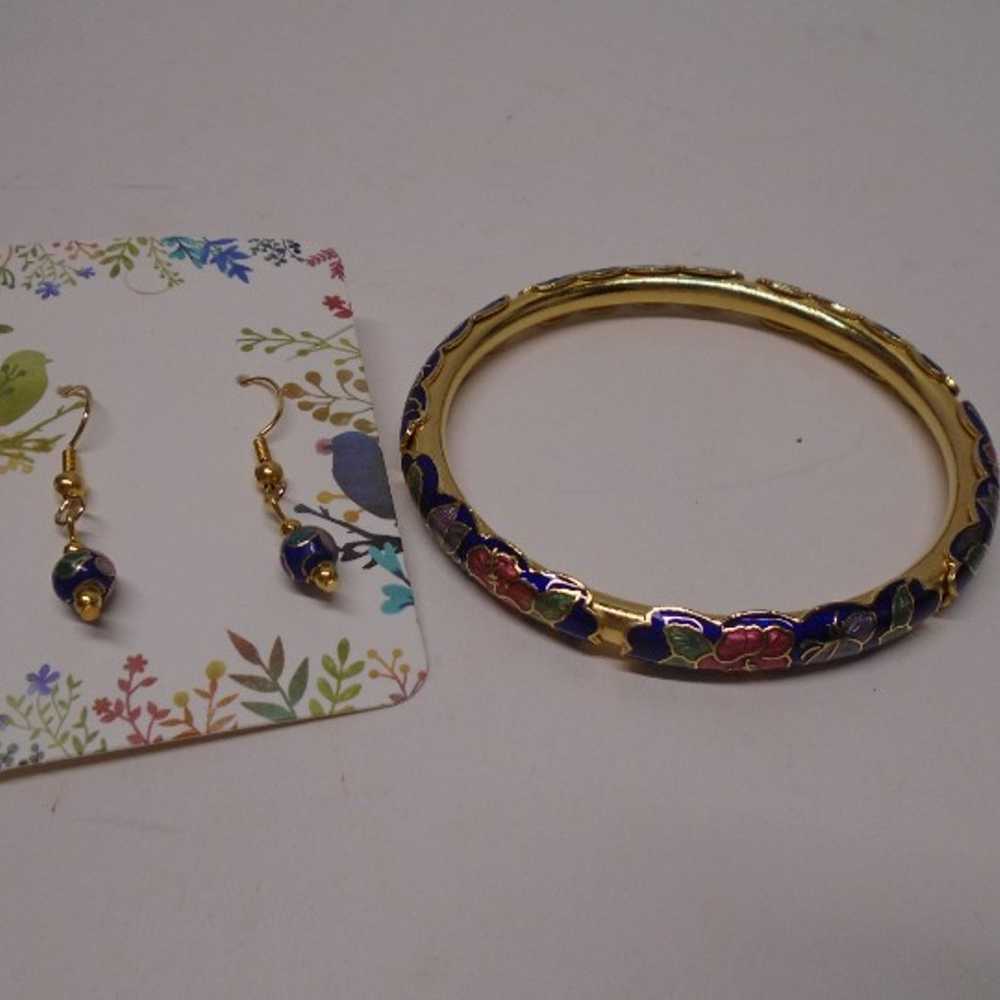 Gold Color 60mm inner wide Cloisonne Enamel Bangl… - image 1