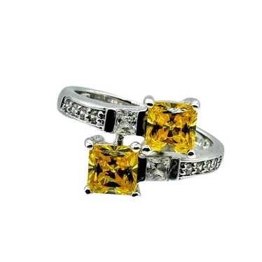 Sterling Silver Yellow Cubic Zirconia Bypass Ring 