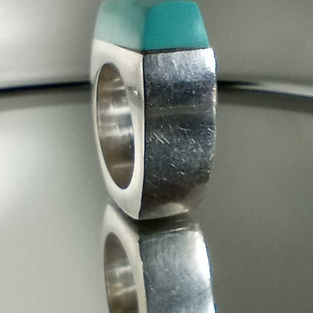 HUGE Turquoise 925 Vintage Sterling Silver Ring - image 3