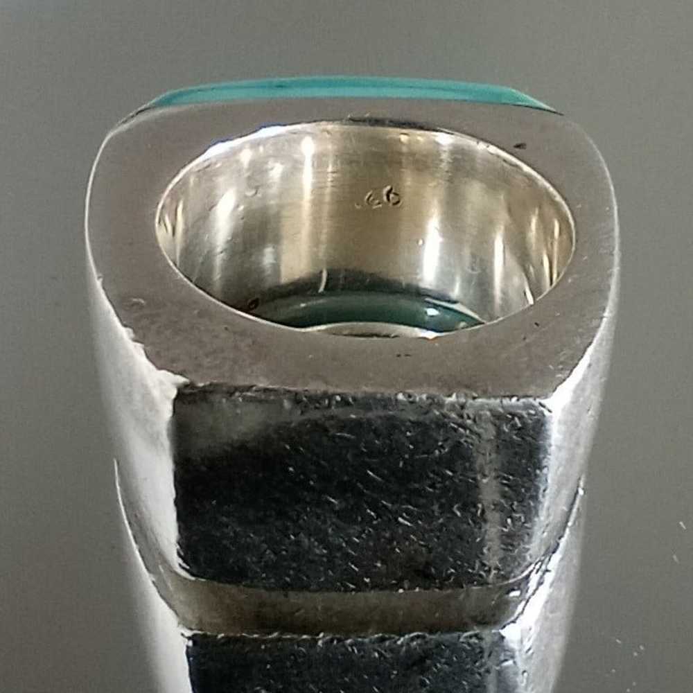 HUGE Turquoise 925 Vintage Sterling Silver Ring - image 4