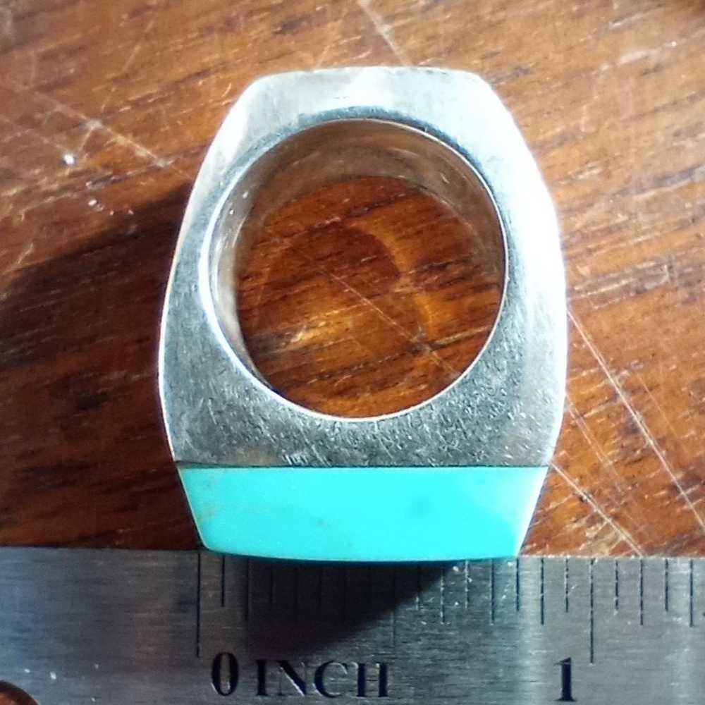 HUGE Turquoise 925 Vintage Sterling Silver Ring - image 7