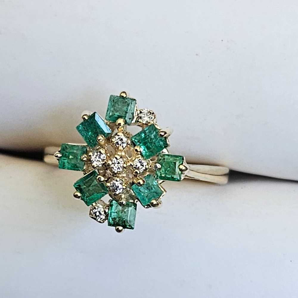 Genuine Emeralds & Diamonds Ring 14kt Gold - image 2